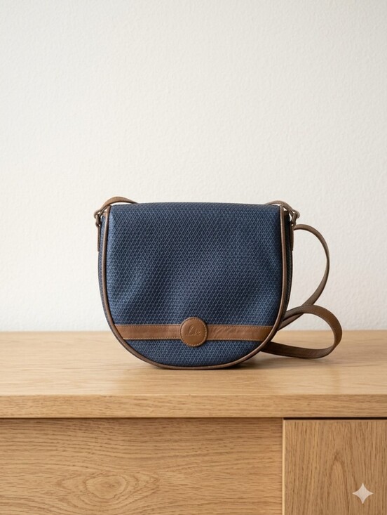 Liz Claiborne Handbags - Vintage 80s Liz Claiborne Navy Blue Geometric Crossbody Saddle Bag